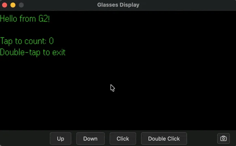 evenhub-simulator でタップするとカウントが増える様子